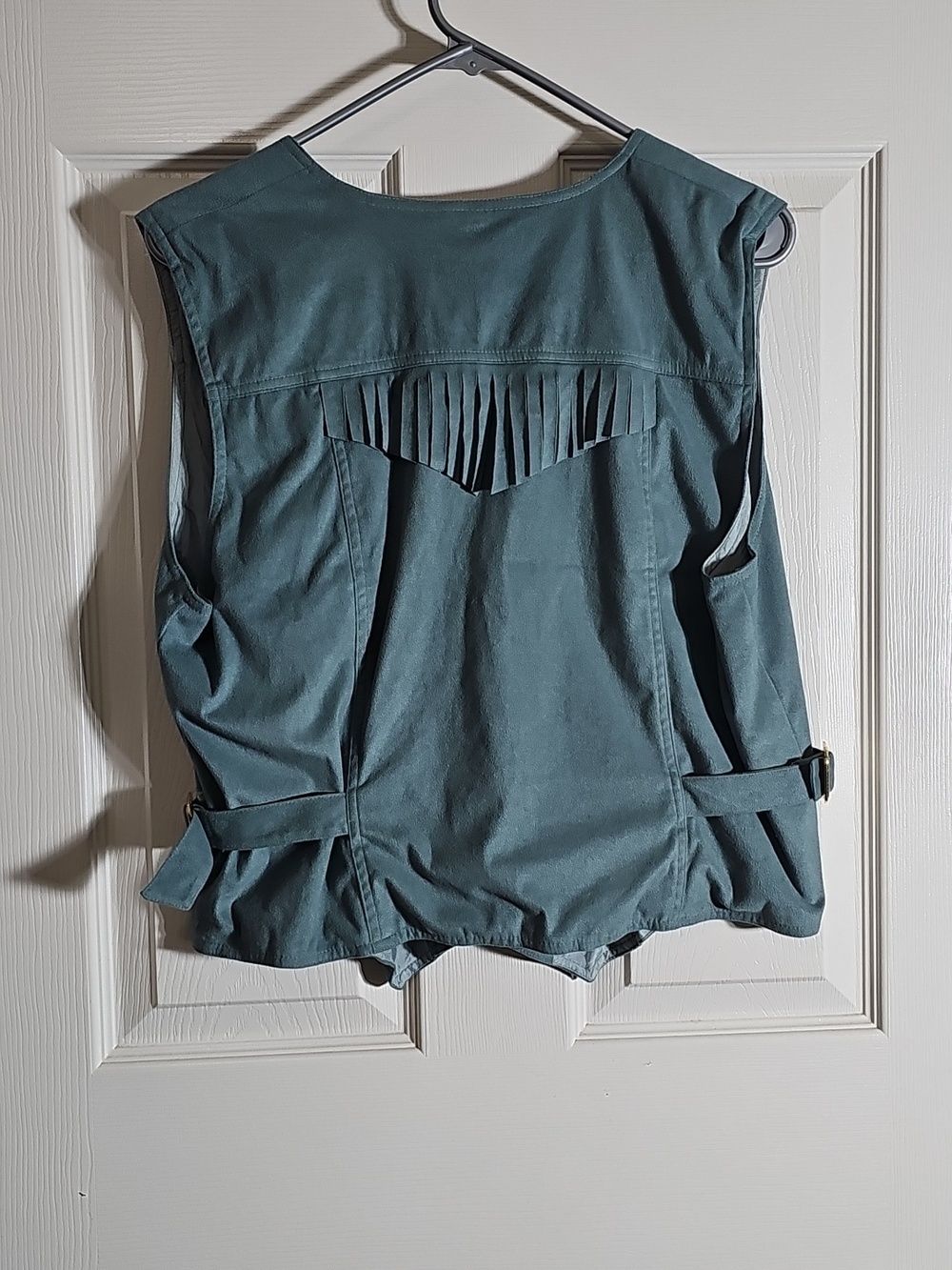 Fringe Vest Three Button Cinched Waist With Tiered Skirt Blue Green Size S - Picture 3 of 10